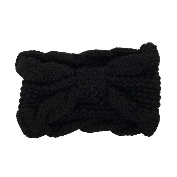 Knit Bow Headband Womens One Size Black Fall Winter Cute Stylish Cozy Ear Warmer - Picture 3 of 4